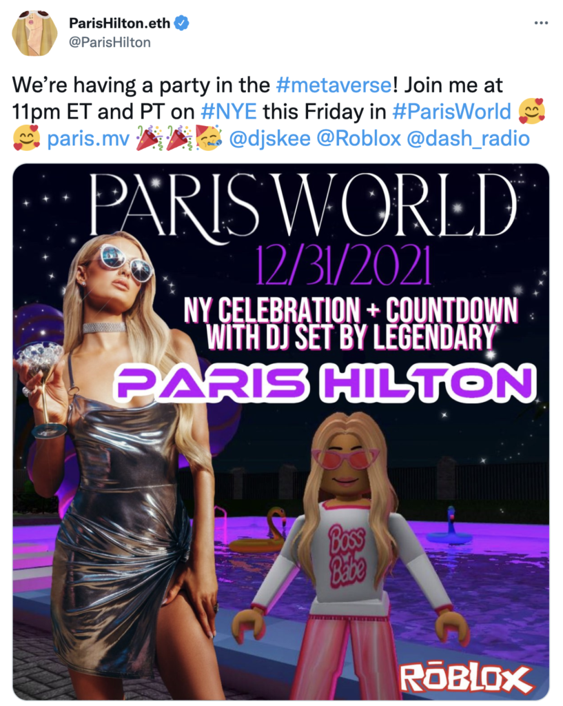 paris hilton's tweet on roblox