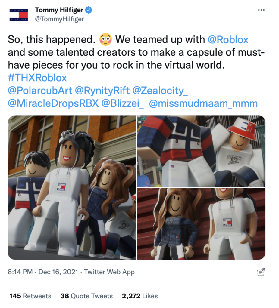 Tommy Hilfiger's tweet on Roblox